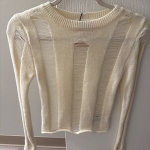 Edikted Cream Distressed Crew Neck Sweater